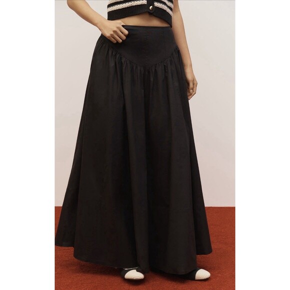 Anthropologie Maeve Maxi Skirt Black Drop Waist Cotton Preppy Boho Size 10 New - Picture 3 of 14